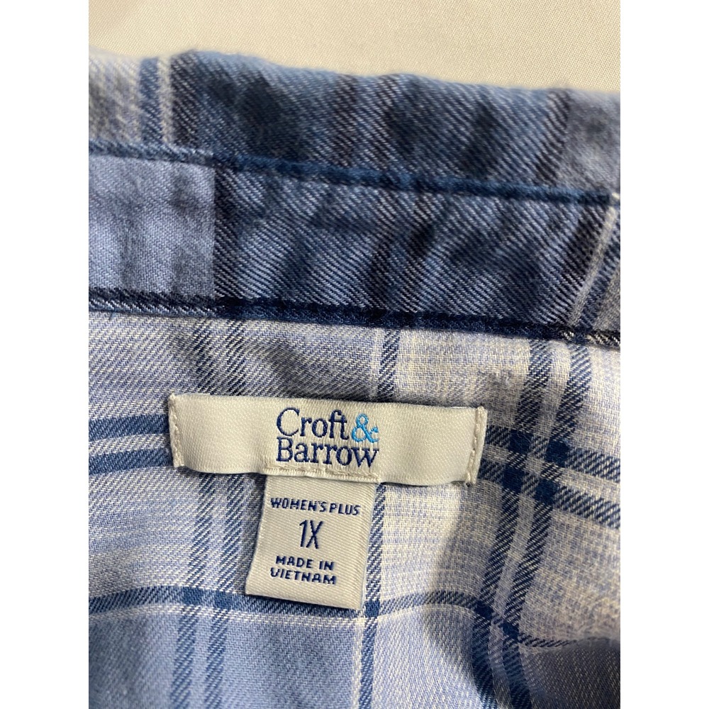 Croft & Barrow Blue Plaid Button Down Shirt Womens Plus 1X Long Sleeve Pocket - Picture 3 of 8